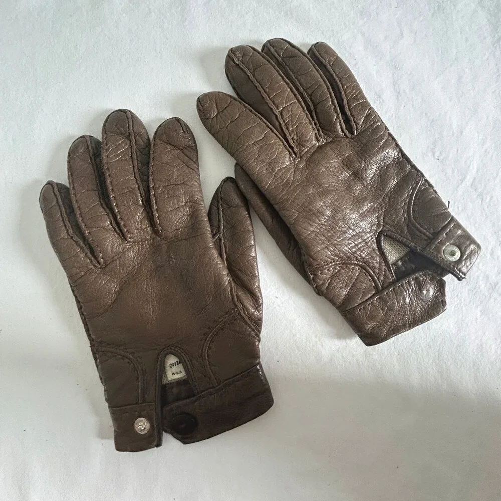 Vintage Saks Fifth Avenue Brown Leather Wool Lined Button Gloves Size 6.5